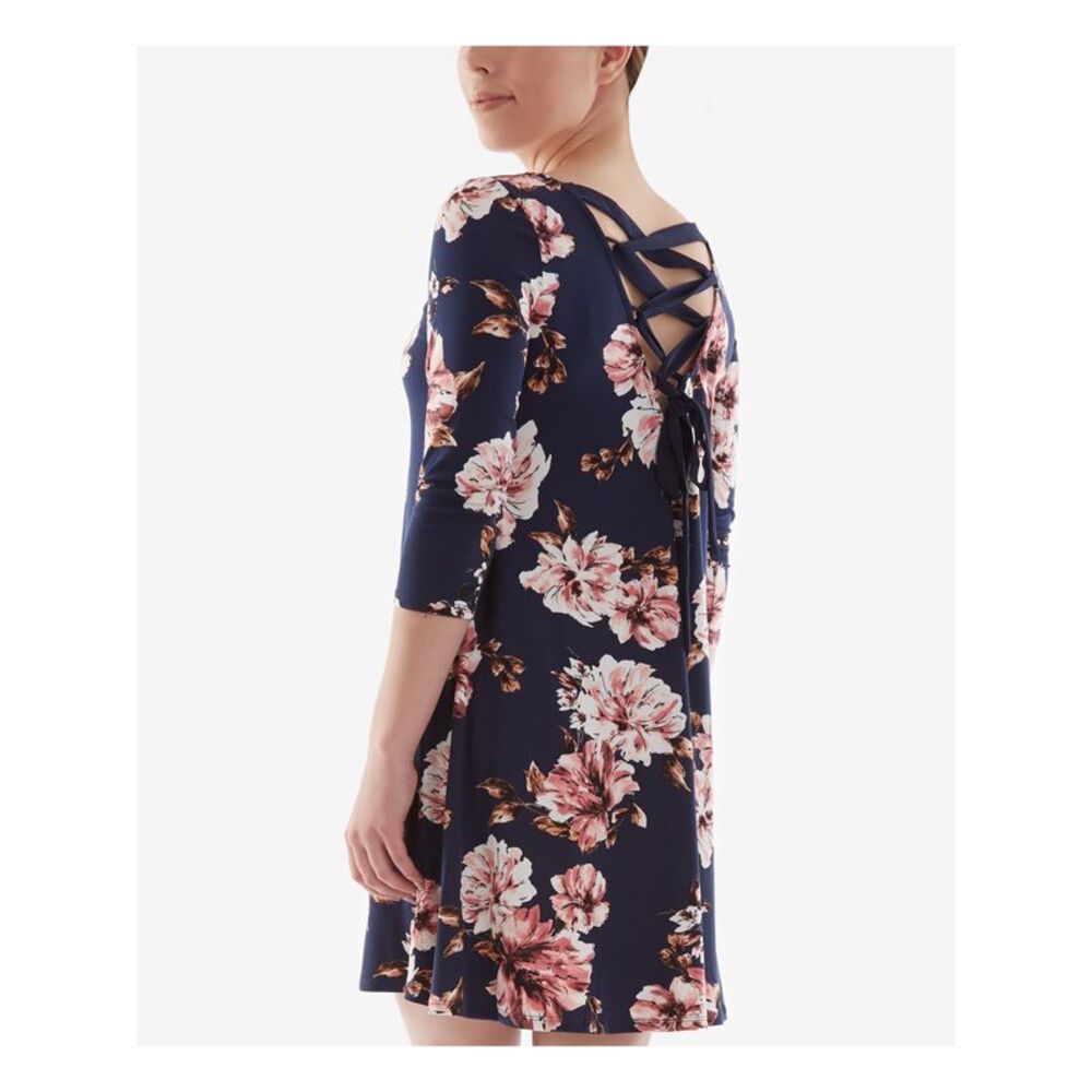 BCX DRESS Womens Shift Short Dress 3/4 Sleeve V Neck Evening - Picture 2 of 4